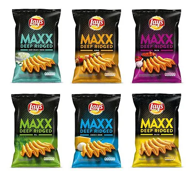 LAYS MAXX Deep Ridged Chips Crisps SALSA / DILL / KEBAB / CHEESE ONION / SALTED • £14.40