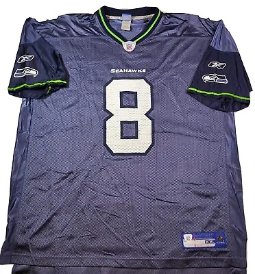 Vtg Reebok Seattle Seahawks Matt Hasselbeck Size XXL #8 Blue Home Jersey R10 • $39.55