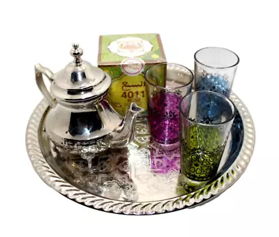 Moroccan Tea Set And Teapot Marrakech + Tray + 3 Glasses+ Moorish Green Tee Free • $97
