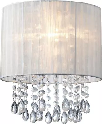 White Organza & Hanging Beaded Ceiling Lampshade • $29.75