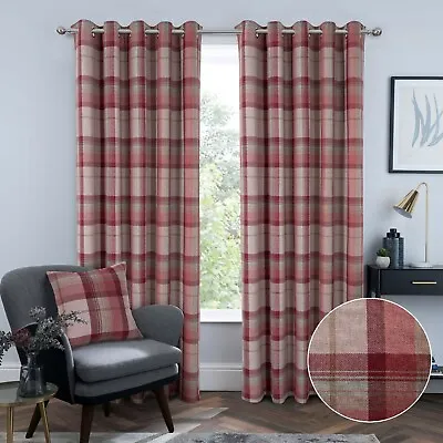 Warrington Faux Wool Checked Texture Blackout Eyelet Curtains (Pair Of) • £8