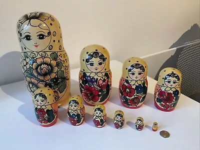 Vintage Russian Matryoshka Nesting Stacking Dolls 10 Pieces Largest 25cm Tall • £6.50