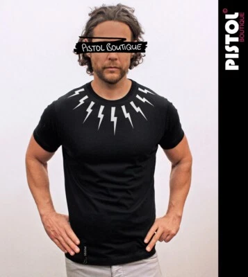 T-shirt Uomo Pistol Boutique Nera - Collo A V Profondo, Stampa Cuore Dribbling, Cotone, Nuova Con Etichette