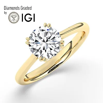Round Solitaire Hidden Halo 14K Yellow Gold Engagement Ring 2 Ct Lab-grown IGI • $1682