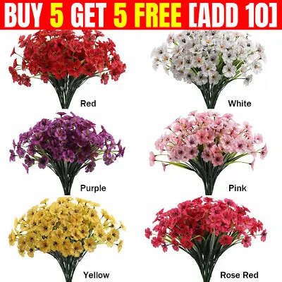 Artificial Flowers Plastic Fake Plants UV Resistant Home In/Outdoor Garden Decor • £2.34