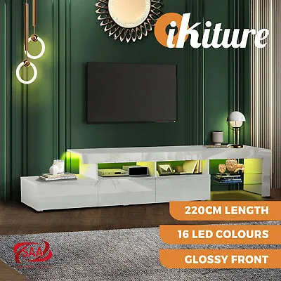$239.90 • Buy Oikiture TV Stand Cabinet LED Entertainment Unit Gloss Wooden 3 Drawers White