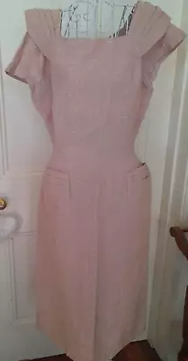 VINTAGE 1950/60's PEACH LUREX COCKTAIL DRESS CAP SLEEVES BY  A HILTON GARMENT  • $24.95