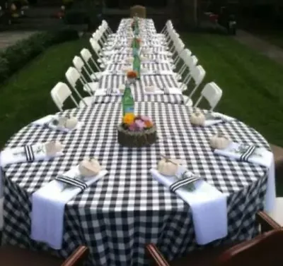 Checkered Tablecloth 60 Inch Round Table Black & White Gingham Plaid Cloth Dine • $17.05