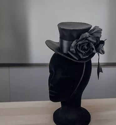 Steampunk Goth Small Fascinator Black Victoriana Mini Top Hat W Roses + Ribbon • $19.99