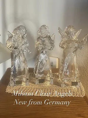 Mikasa Herald Collection Clear Leaded Glass Angelic Figurines 3 Angels 8” Tall • $32