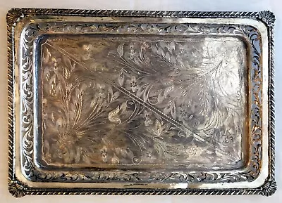 Antique 800 Sterling Silver Etched Pierced Tray Platter Carrier Serving Piece • $499