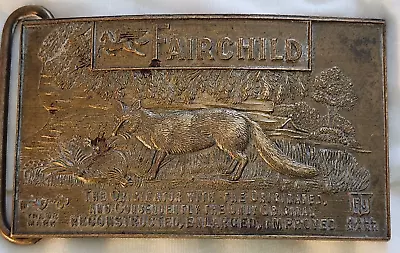 FAIRCHILD SOLID BRASS BELT BUCKLE FOX & PHEASANT By MONTAUK SILVER COMPANY • $19.95