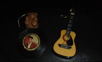 Lot Of 2 Elvis Presley Ornaments Teddy Bear W/record & Guitar • $9