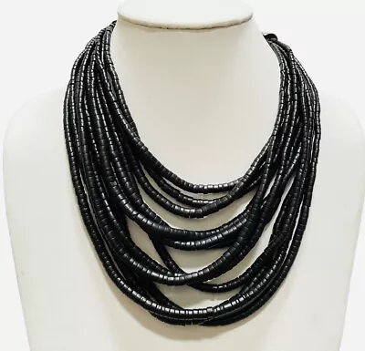 Vtg Gerda Lynggaard Monies Necklace Beaded Black Coconut Bead 12 Strand Unsigned • $175