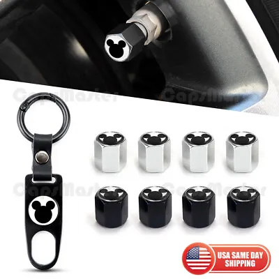 Car Wheels Tire Valve Dust Stem Air Cap Keychain Ring With Cute Micky Mouse Logo • $9.99