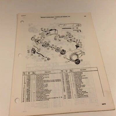 $24.99 • Buy 1976 Wright Model 121 Chain Saw Parts List 63276