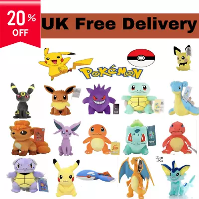 £13.99 • Buy Pokemon Plush Soft Toys Pikachu New Eevee Charizard Squirtle Charmander Vaporeon