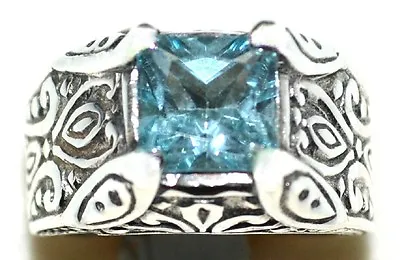 Mens Vintage Luk Blue Topaz Gents Ring 925 Sterling SILVER Band Sizes M To Z+5 • £40.49