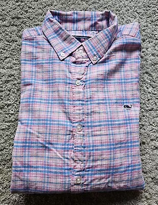 Vineyard Vines Pink & Blue Plaid Long Sleeve Whale Shirt Men's Size XL • $19.99