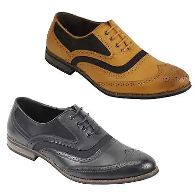Mens Retro Vintage Wing Tip Leather Brogue Smart Casual Office Shoes UK Sizes • $31.12