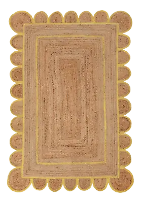 Scalloped Rug Natural Jute Braided Style Carpet Rustic Modern Look Area Rugs • $294.53