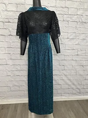Vintage 70s Handmade Maxi Glitter Dress Lace L Prom Evening Gown • $30.29