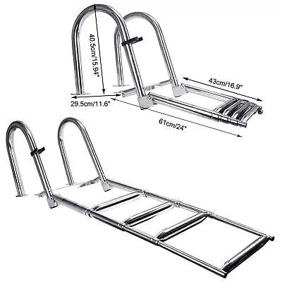 4 Step Stainless Steel Folding Ladder Boat Pontoon Heavy Duty Telescoping Dock • $135.99