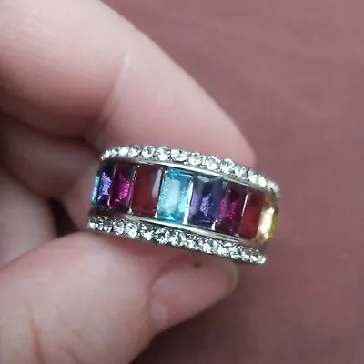 Rainbow Colours Full Eternity Ring Possibly Silver And Two Outer Lines Ofcz • £7.50