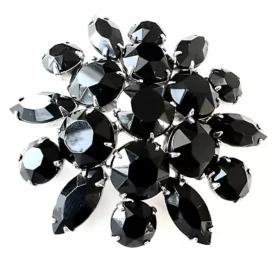 Unsigned WEISS Vintage Onyx Black Glass Mourning Flower Silver Brooch Pin A929 • $0.99