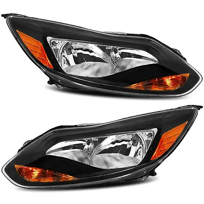 Headlights For 2012-2014 Ford Focus 4-Door Sedan Black Housing Headlamp L+R Pair • $87.99