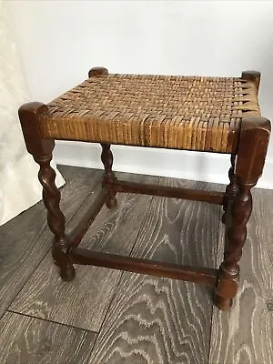 £24.99 • Buy Vintage Wooden Woven Wicker Rattan Foot Stool- Cottage- Plant Stand