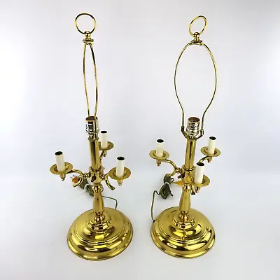2 Brass Plated Candelabra Table Lamps Mid Century Modern 24  Vintage MCM • $52.76