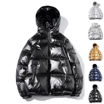 Men's Hooded Shiny Cotton Padded Bubble Puffer Winter Warm Outwear Coat XS-3XL • $30.56