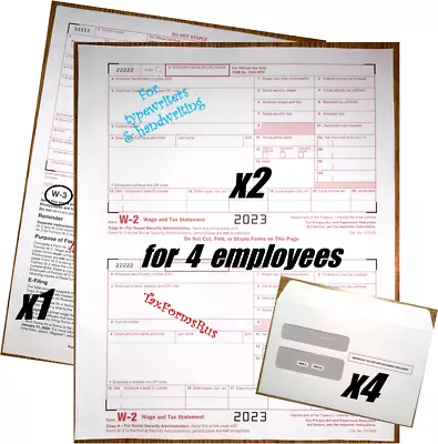 2023 IRS TAX FORMS KIT:: W-2 Wage Stmts NON-Carbonless 4 Employees+Env+(1) W-3 • $10.95