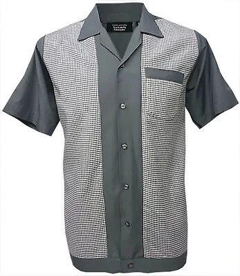 £32.99 • Buy Men's Retro Shirt Vintage Bowling Casual Short-Sleeve 1950 1960 Grey White
