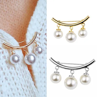 Fashion Pearl Fixed Strap Charm Safety Pin Brooch Sweater Cardigan Clip ChaiH_TM • £2.82