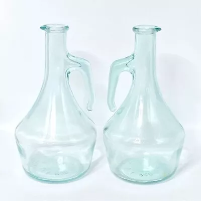 Vintage Vetreria Etrusca VE Mod Dep 1000ml Green Glass Cruet Bottles Set Of 2 • $19.99