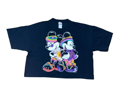 Vintage 90s Walt Disney Mickey Minnie Mouse Crop Top T Shirt XL Single Stitch • $30