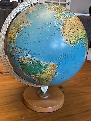 Vtg Replogle World Horizon Series Lighted Raise 12in  Wood Base Globe • $54.99