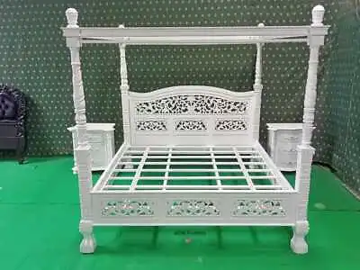 USA King ( 76 X80  ) White Mahogany Wooden Four Poster Bed • $3156.86