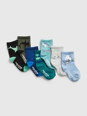 NEW GAP Toddler Multicolor Shark Print Crew Socks (7-Pack) Size 4-5 YRS • £16.08