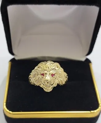 10k Solid Yellow Gold Men's Lion Roaring Ring Casual Style 10kt Red Eye New SALE • $378.93