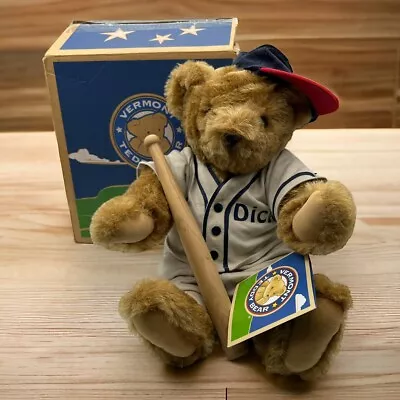 Vintage Vermont Teddy Bear Indians Baseball Bear With Bat Fully Jointed With Box • $19.99