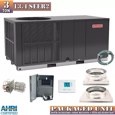 3 Ton 13.4 SEER2 Goodman AC Only Package Unit System + 10kW Aux Heat Install Kit • $2990