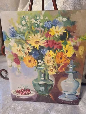 Vintage Floral Still Life  Oil On Board  Signed -J. Anderson 1960ish • $78