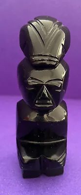 Aztec Sculpture Figurine Statue Black Onyx Obsidian Stone Carved Tribal Figure • $19