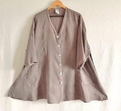 La Fixsun Pre-Shrunk Linen Brown Button Up Duster/Top Pockets OVERSIZED Fits XL • $42.49