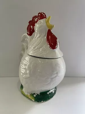 Vintage Rooster Chicken Hand Painted Ceramic Cookie Jar Pottery Farmhouse • $17.50