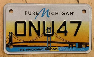 Colorful Graphic Mackinac Bridge Motorcycle Cycle License Plate   Onu 47   • $22.99