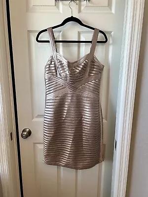 BCBG MaxAzria Rivas Satin Bandage Dress Mini Beige Size 12 • $35